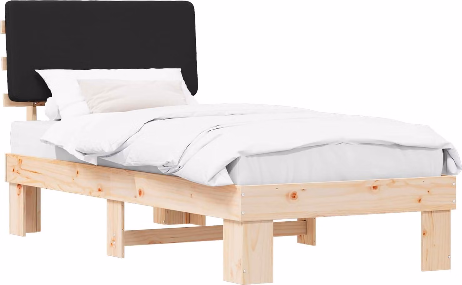 Letto con Testiera Rivestita Nero 80 x 200 cm Pino massello