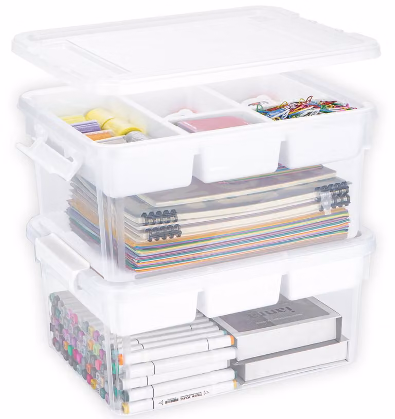 2 contenitori organizzatori e scatole portaoggetti da 16 litri, con cassetto estraibile, realizzati in plastica resistente