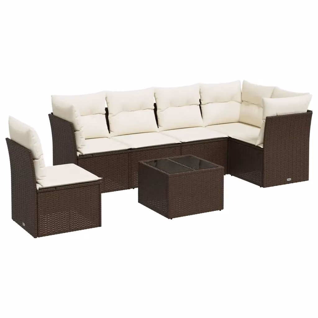Set Divani da Giardino vidaXL a Forma di L con Cuscini e Tavolino, 7 Pezzi, Nero e Bianco – 2