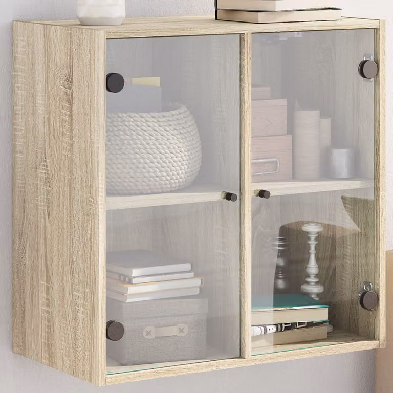 Mobile a muro vidaXL con ante in vetro, Rovere Sonoma, L: 68 cm, P: 37 cm, H: 68,5 cm