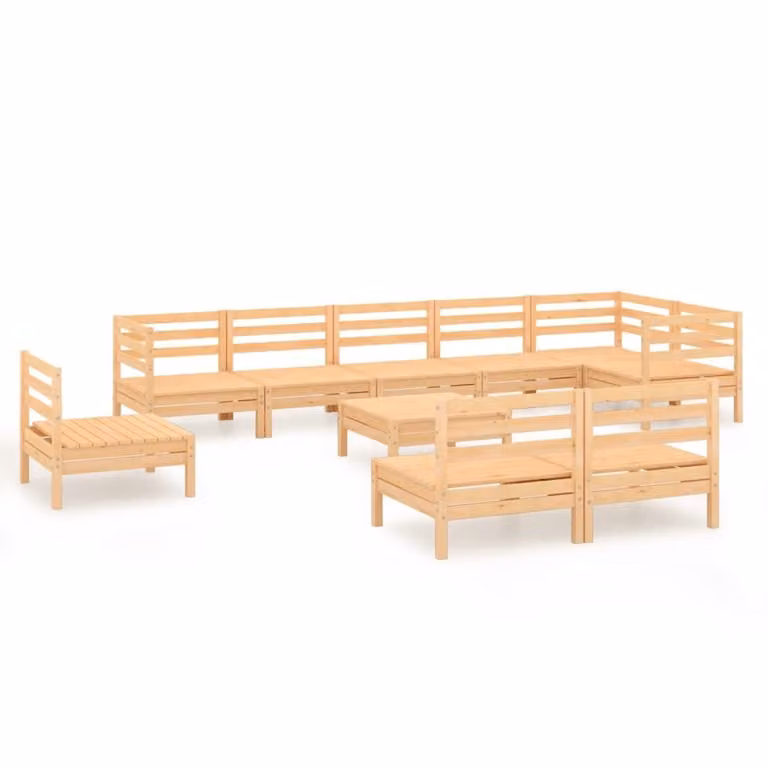 Set Salotto da Giardino 10 pz in Legno Massello di Pino