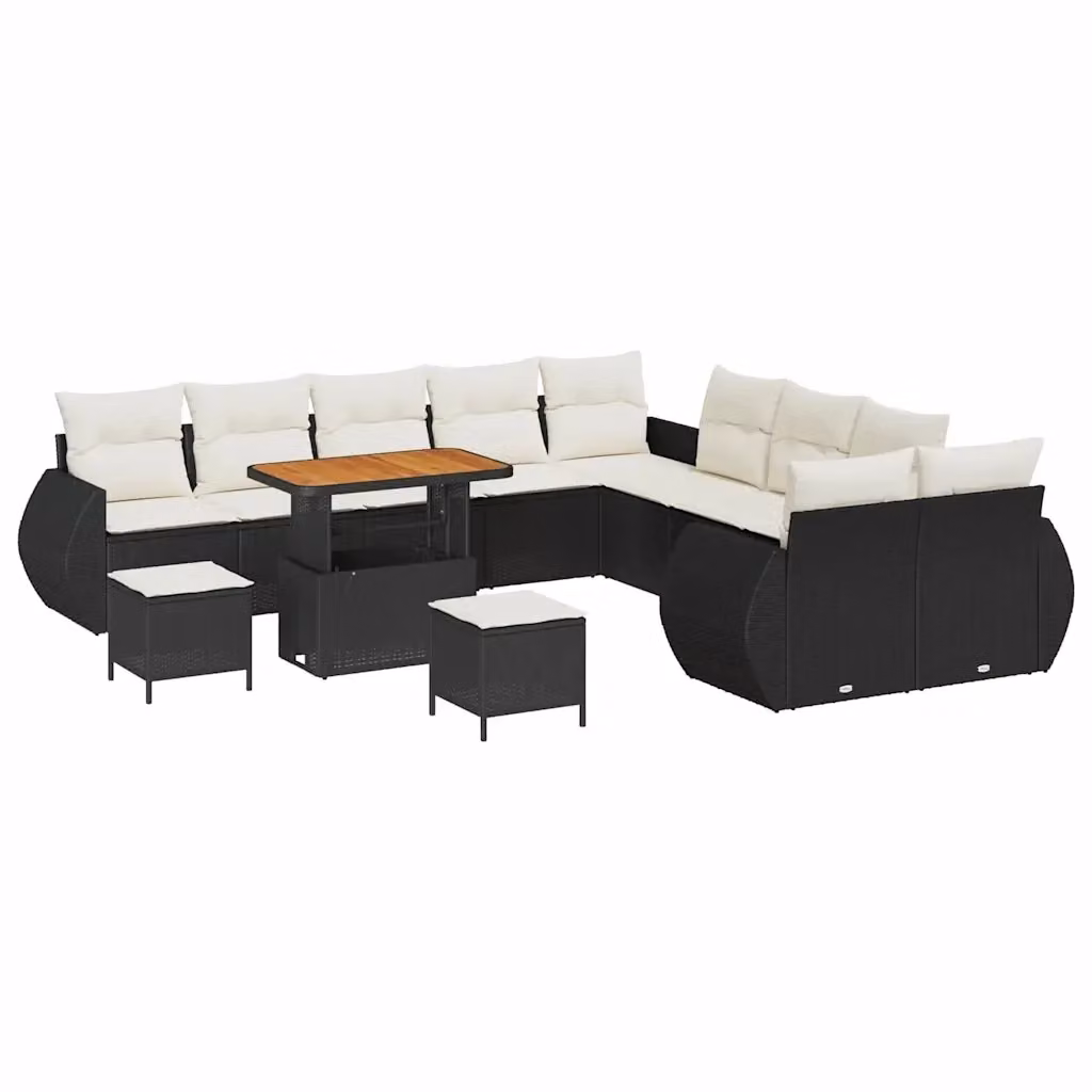 Set Divano da Giardino vidaXL 13 Pezzi Moderno con Cuscini Nero e Beige – 2