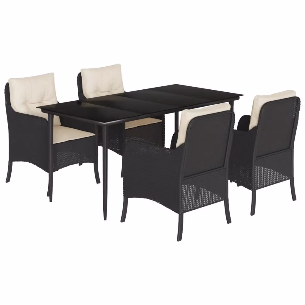 Set da Pranzo da Giardino vidaXL 5 pz in Polyrattan Nero con Piano in Vetro – 2