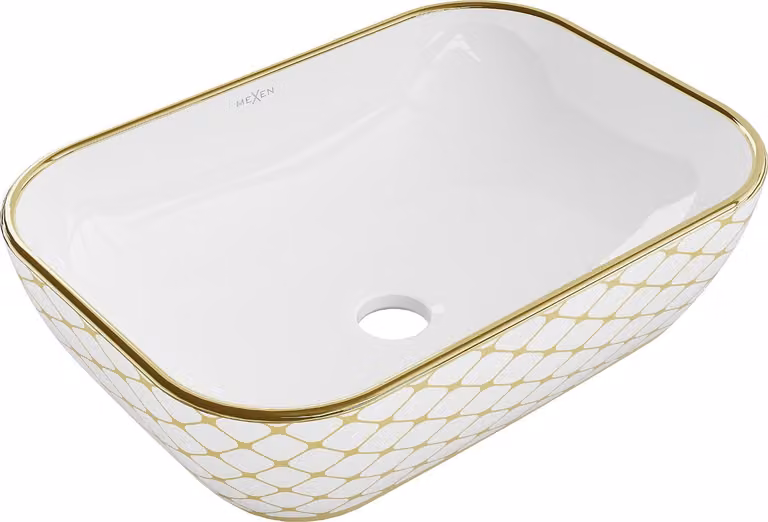 Mexen Rita lavandino da appoggio 45 x 32 cm, bianco/dorato motivo a griglia - 21084509