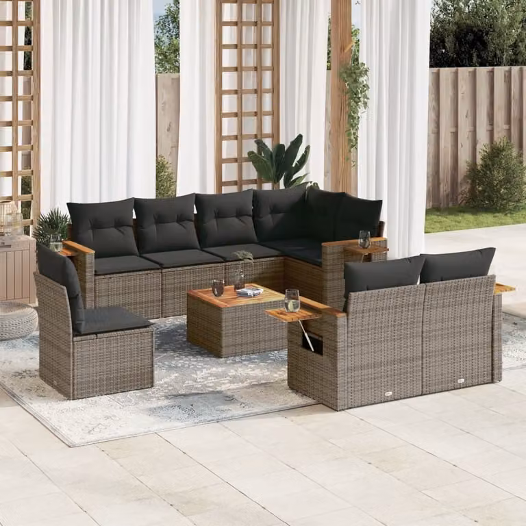 Maison Exclusive - Set da giardino 9 pezzi con cuscini Grigio Polyrattan
