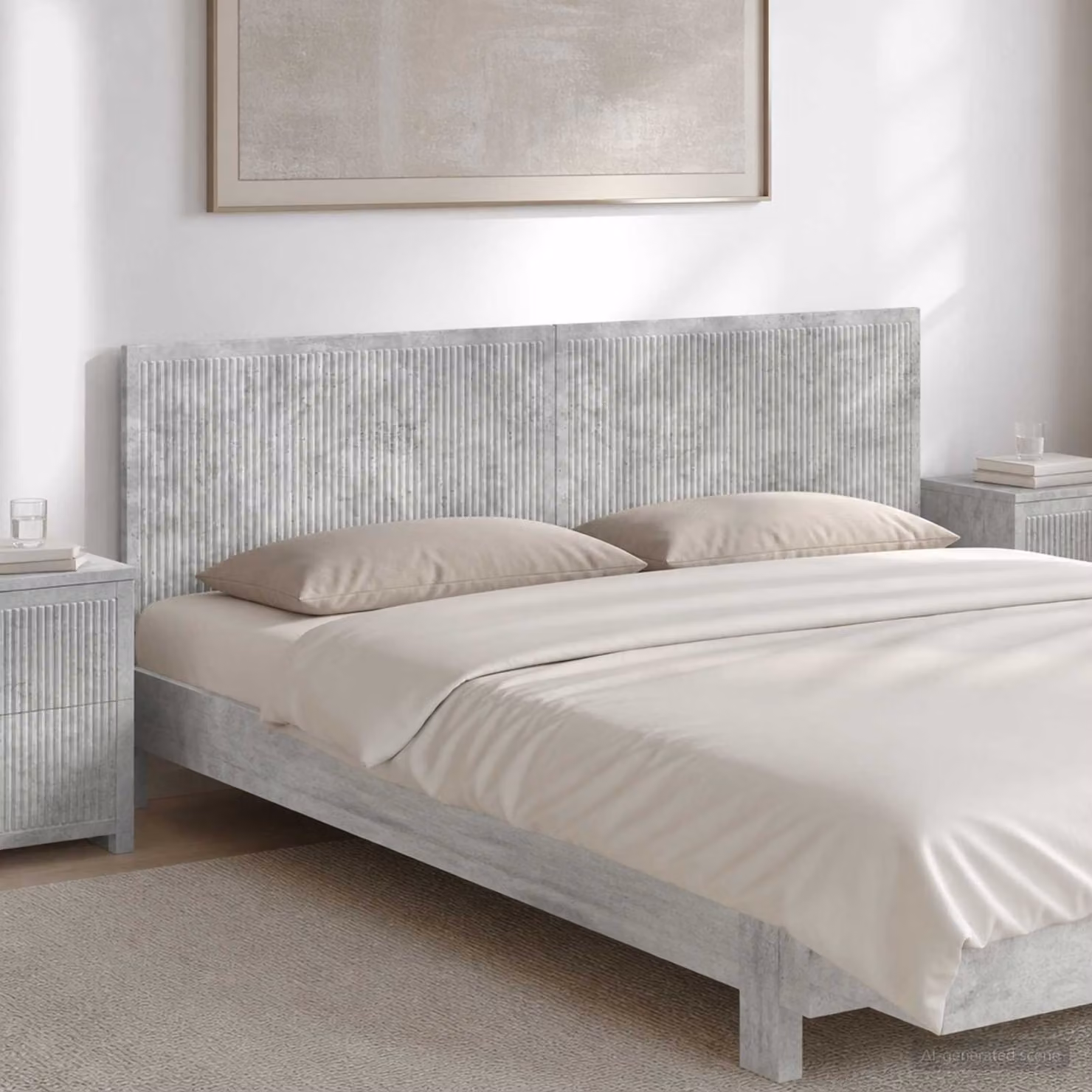 Testiera da muro vidaXL EDE in legno ingegnerizzato con ripiano integrato, Grigio Cemento, L: 180 cm, H: 50 cm, P: 15,2 cm