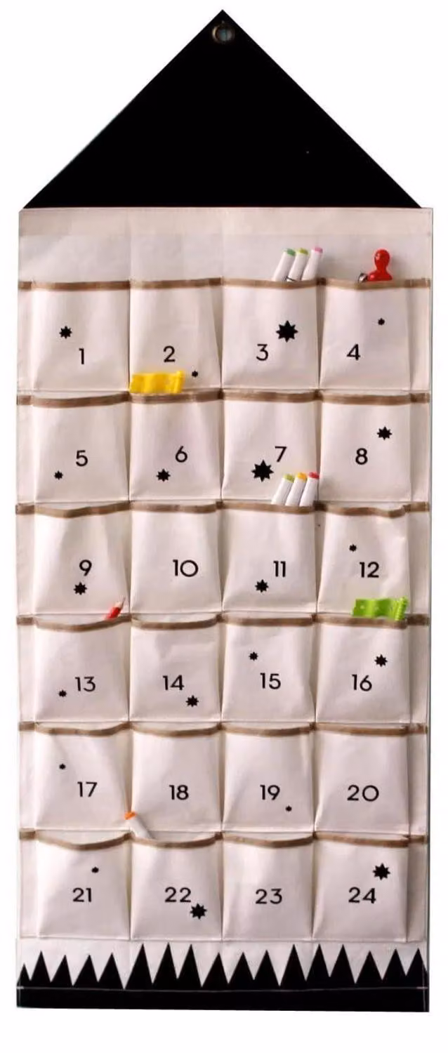 Sacchetti per l'avvento, 24 giorni, in tessuto di juta, da appendere, 15x10 cm, colore nero
