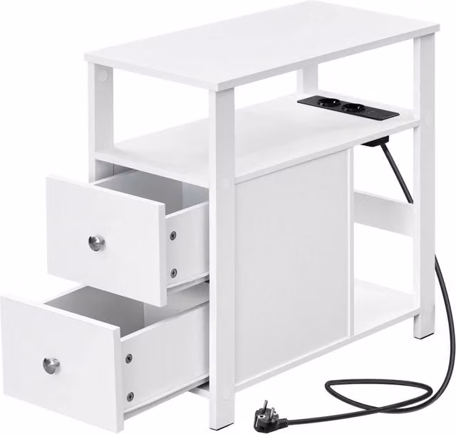Tavolino REDOM bianco con prese AC e USB, L/P/H: 60 x 60 x 30 cm