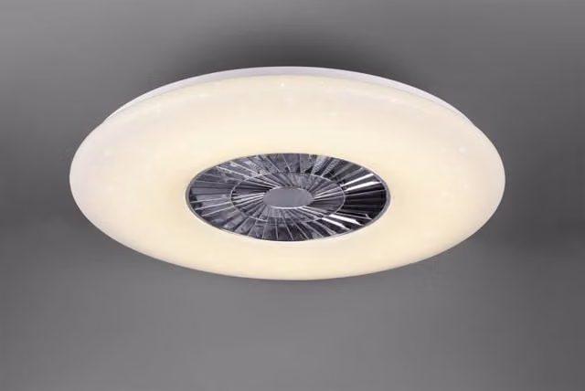 Ventilatore da soffitto con plafoniera LED Trio Leuchten Visby, bianco e cromo, diametro 60 cm
