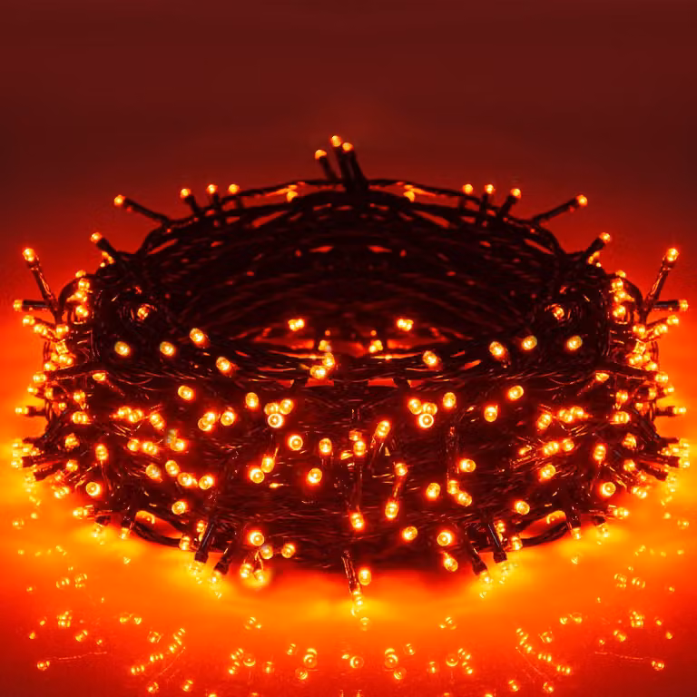 Catena luminosa a LED, 25 metri, 220 LED, 8 modalità, arancione, per interni ed esterni