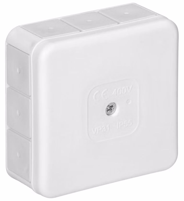 Scatola di derivazione impermeabile da esterno - 85 x 85 x 37 mm - IP55 - Bianca - Per interno ed esterno