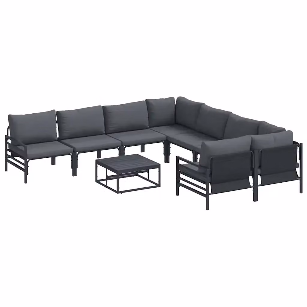 Set Divano da Giardino a L vidaXL 9 Pezzi in Acciaio Antracite con Tavolino e Cuscini – 2