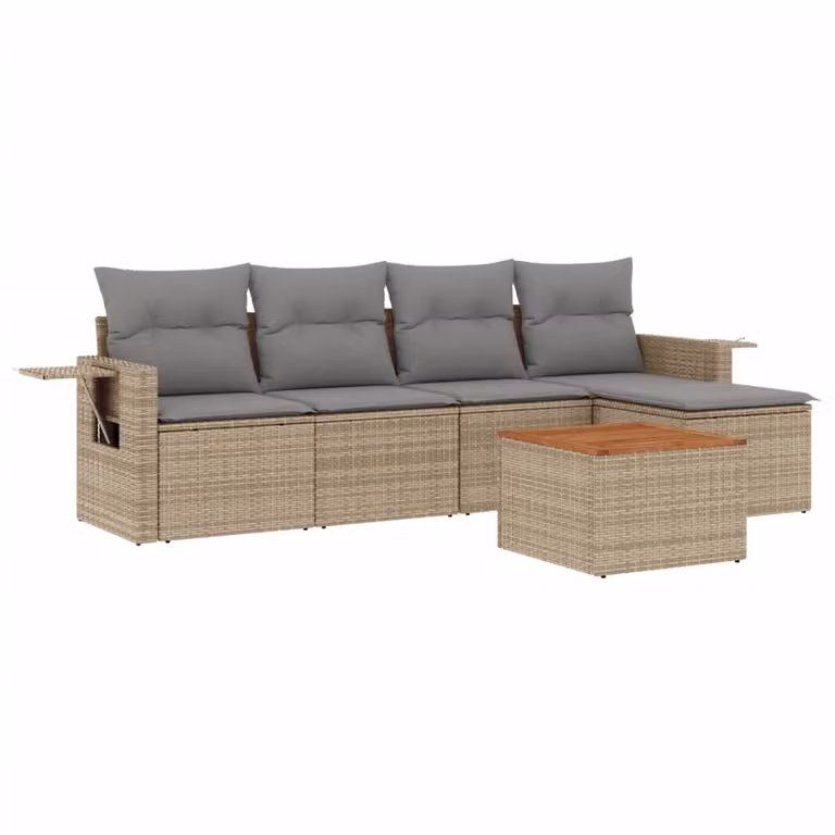 Set Divano da Giardino 6 pz con Cuscini Beige Misto Polyrattan