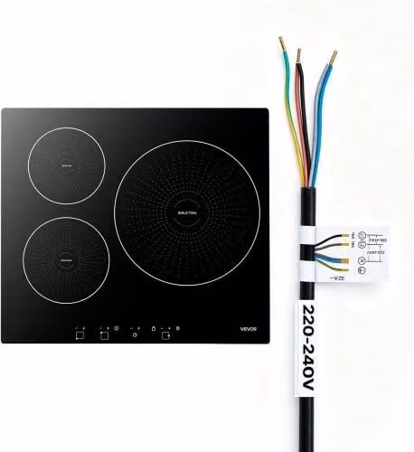 Piano Cottura a Induzione VEVOR da Incasso con 3 Bruciatori, Superficie in Vetroceramica Nera, 6200 W, Schermo LED a Tocco, Timer e Blocco di Sicurezza per Bambini