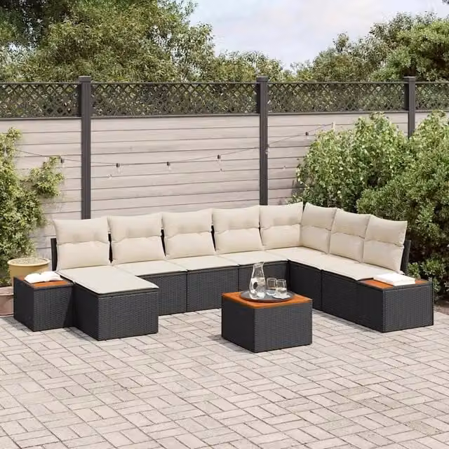 Set Divano da Giardino 9 pz Nero Poly Rattan 3348148