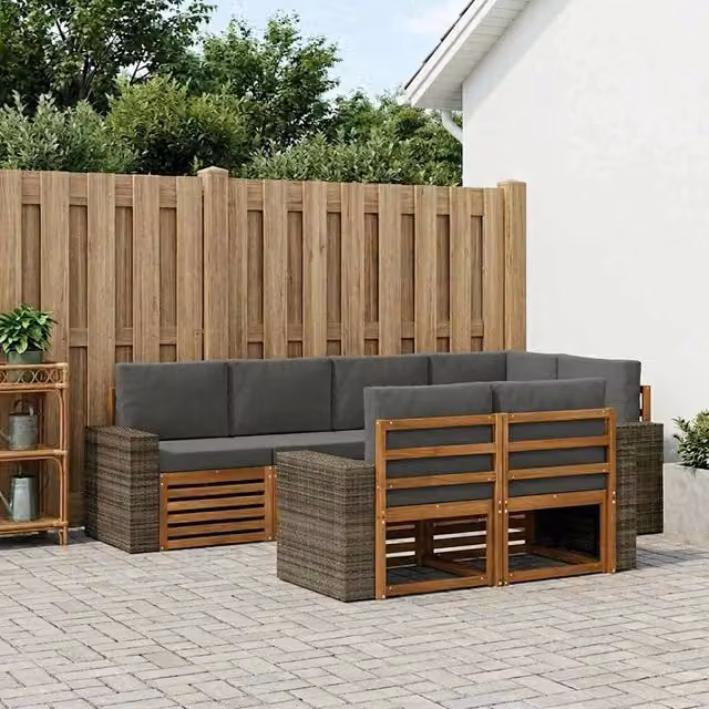 Set di divani da esterno 7 pz Naturale e Antracite Poliestere 3384488