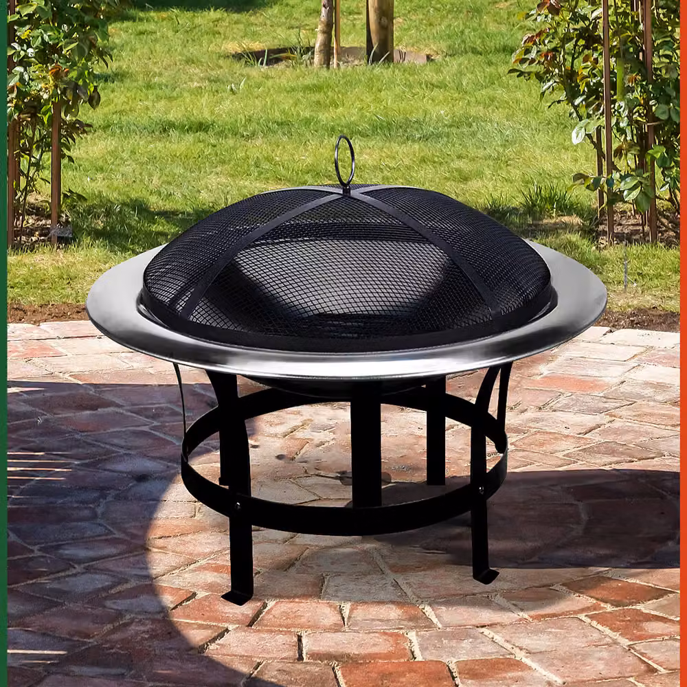 Braciere da giardino rotondo Gardebruk in acciaio inox e legno, colore argento e nero, Ø 75 cm – 2