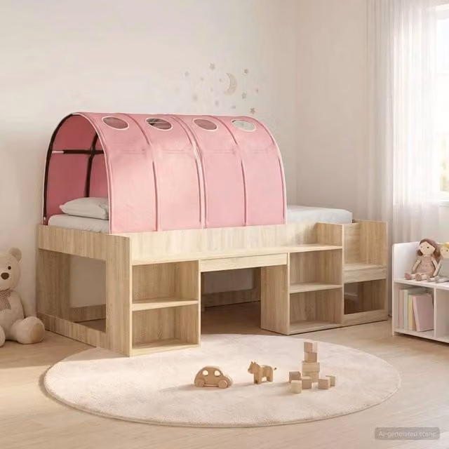 Letto alto per bambini con storage 3 pz Rovere Sonoma e Rosa 3423602