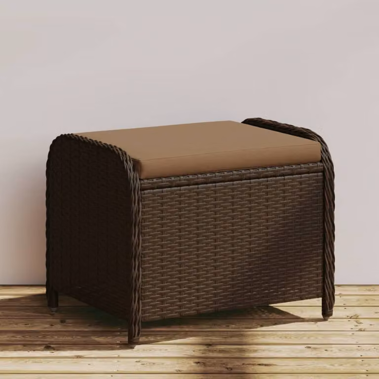 Sgabello da giardino vidaXL in polyrattan marrone con cuscino, L: 58 cm, P: 46 cm, H: 46 cm