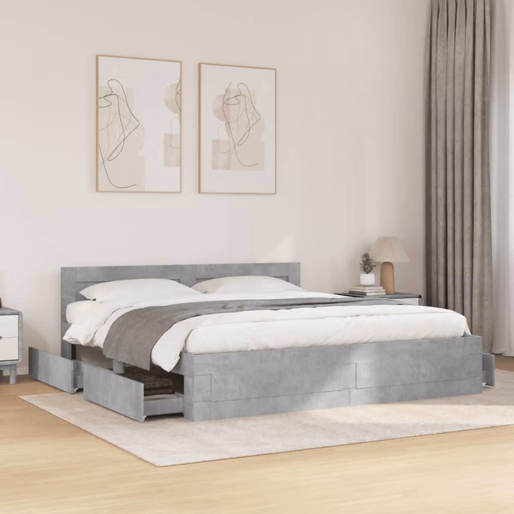 vidaXL Giroletto con Testiera Grigio Moderno in Legno Multistrato L: 183 cm, P: 203 cm, H: 69 cm – 1