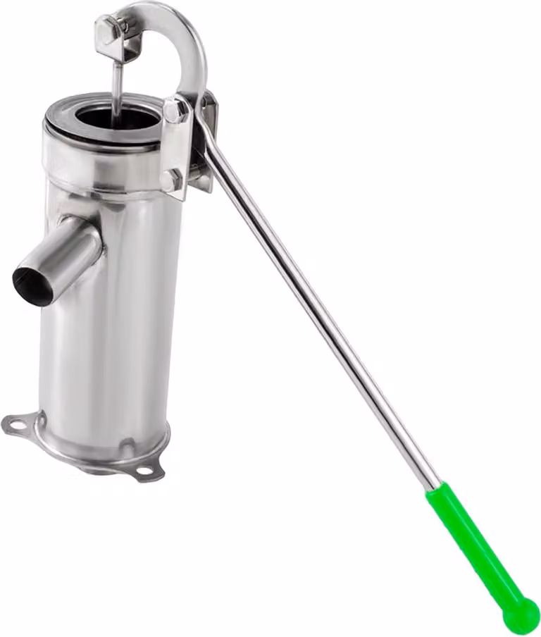 Pompa manuale per pozzo - Pompa manuale per acqua - Acciaio inossidabile 202 - Attacco tubo esterno 32 mm - Altezza 25,5 cm - Diametro base 9 cm - Argento