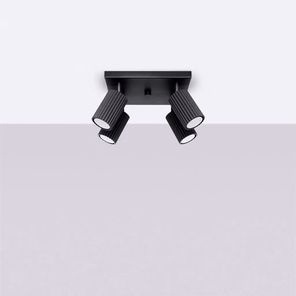 Plafoniera quadrata Pure Lume nera con 4 spot GU10 regolabili e dimmerabili, L: 25 cm, P: 25 cm, H: 16,5 cm – 2