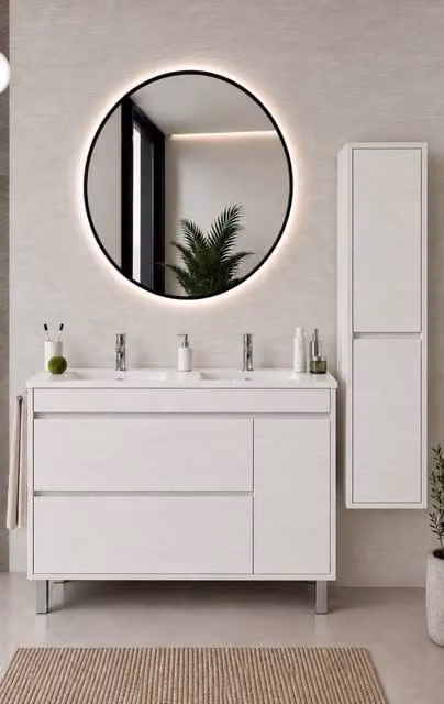 Mobile bagno con lavabo ORIGENBATH CAPRERA senza specchio 120x45 cm doppio lavabo bianco nordico con colonna