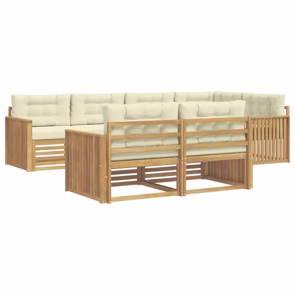 Set di divani da esterno a L vidaXL in legno di acacia con cuscini, Bianco e Beige – 2