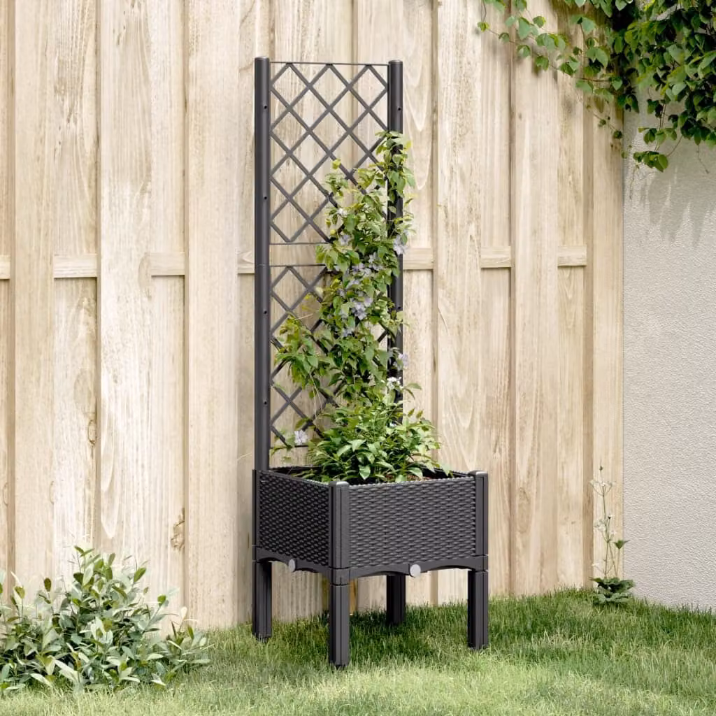 Fioriera da giardino con traliccio vidaXL nera in plastica L/P/H: 40 x 40 x 142 cm