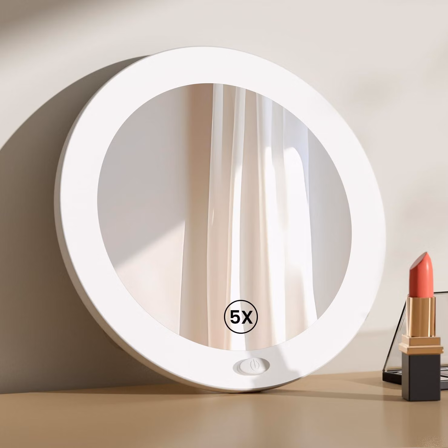 Specchio da trucco con illuminazione a LED, ingrandimento 5x, diametro 165 mm, dotato di ventosa