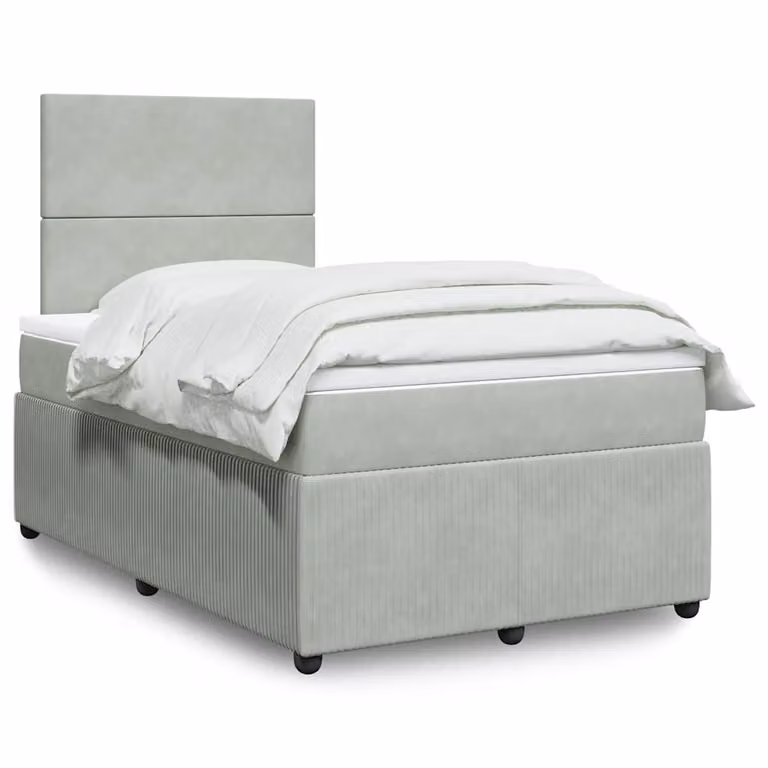 vidaXL Giroletto a Molle con Materasso Ibrido in Velluto Grigio e Bianco L/P/H: 120 x 200 x 150,5 cm