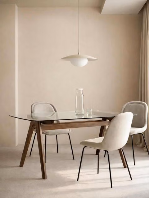 Tavolo da pranzo rettangolare in vetro e legno massiccio noce Kenay Home – 1