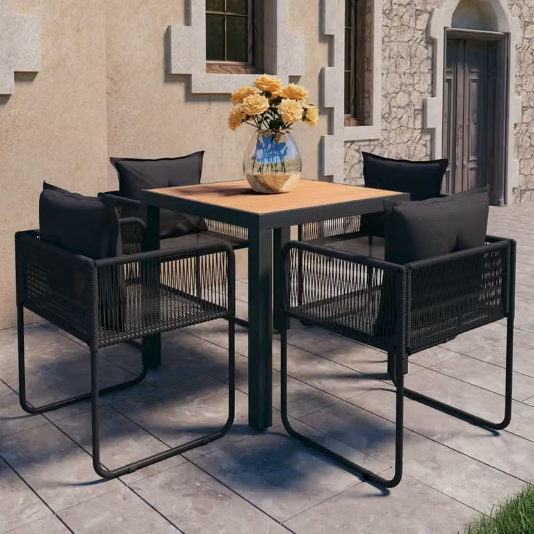 The Living Store Set da pranzo da giardino 5 pezzi in rattan PVC nero e marrone