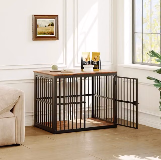 Gabbia modulare per cani con 3 porte, mobile TV o comodino 2-in-1, piano impermeabile, combinabile, 84x56x66 cm, colore marrone retrò