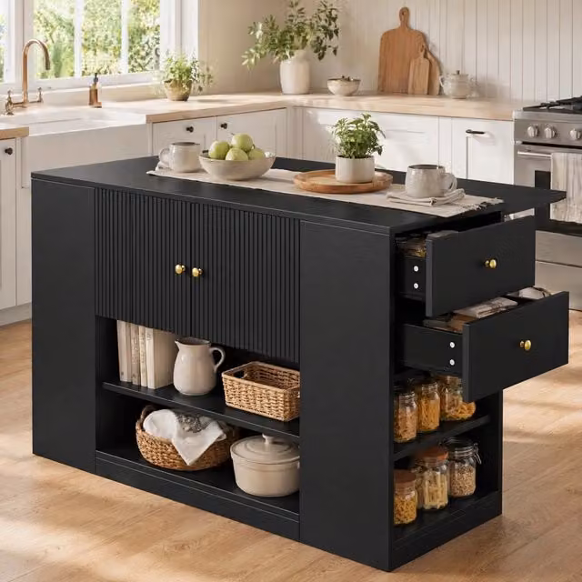 Isola da cucina in MDF con piano ribaltabile e cassetti