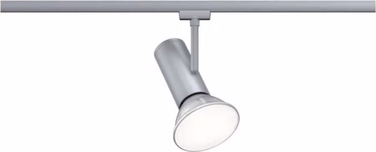 URail, faretti a binario, modello Apol, singolo faretto, attacco E27, massimo 50W, dimmerabile, 230V, finitura cromata