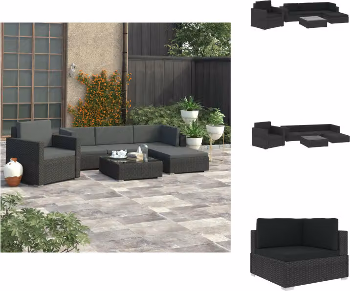 vidaXL Set di 6 pezzi da giardino con cuscini in poly rattan nero - Set di mobili da giardino