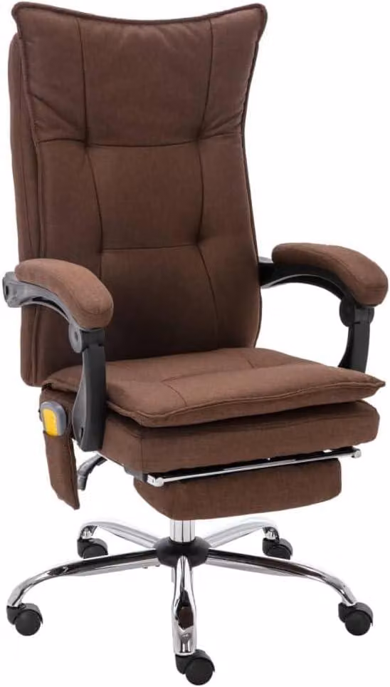 Sedia da ufficio ergonomica marrone, rivestita in tessuto, con funzione massaggio, regolabile in altezza, dotata di supporto lombare, braccioli, poggiatesta e tessuto a rete traspirante