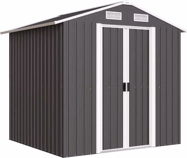 Capanno Box da Giardino 195,5x158,5x188 cm con 2 Porte Scorrevoli in Acciaio Nero