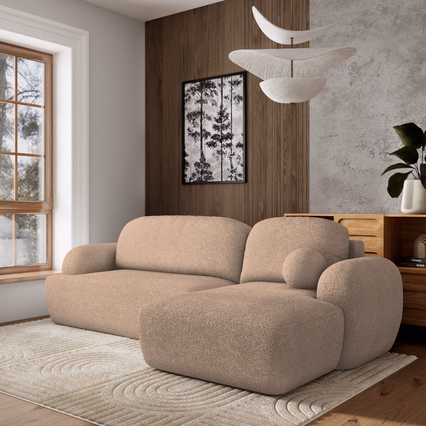 Divano angolare Masseno MODENZA N R-S con funzione letto a L, divano con box letto, divano da soggiorno, divano, divano letto, set di divani - beige, ORA O MAI PIÙ 05