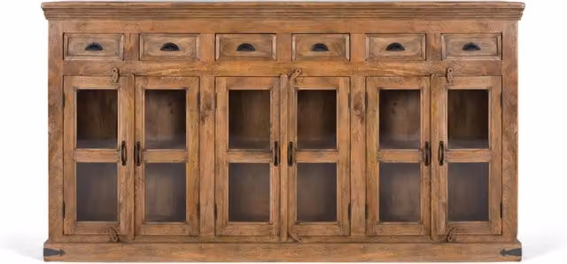 Credenza classica Giner Y Colomer in legno di mango marrone con ante in vetro e ripiani interni per sala da pranzo – 1
