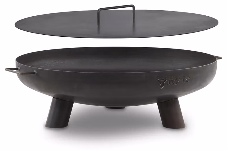 Braciere rotondo - Diametro 70 cm, con coperchio - Acciaio legato - Nero - Per giardino e terrazzo - Braciere da esterno