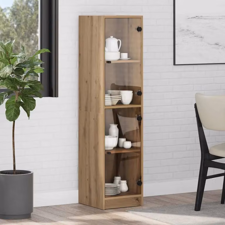 Credenza moderna vidaXL in legno e vetro marrone con ante in vetro, L/P/H: 35 x 37 x 142 cm