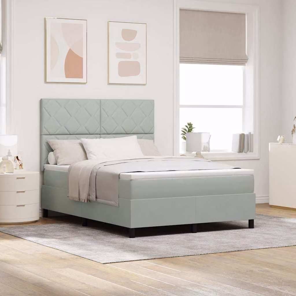 Maison Exclusive - Letto boxspring a LED con testiera grigio chiaro 160 x 200 cm in velluto