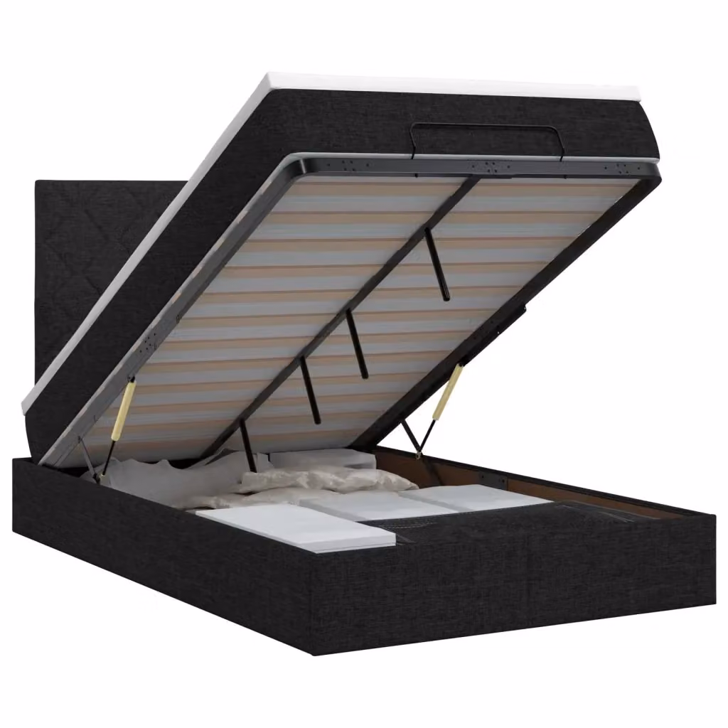 Letto ottomano moderno vidaXL con materasso e base a sollevamento, tessuto nero e bianco, L/P/H: 120 x 200 x 40 cm – 2