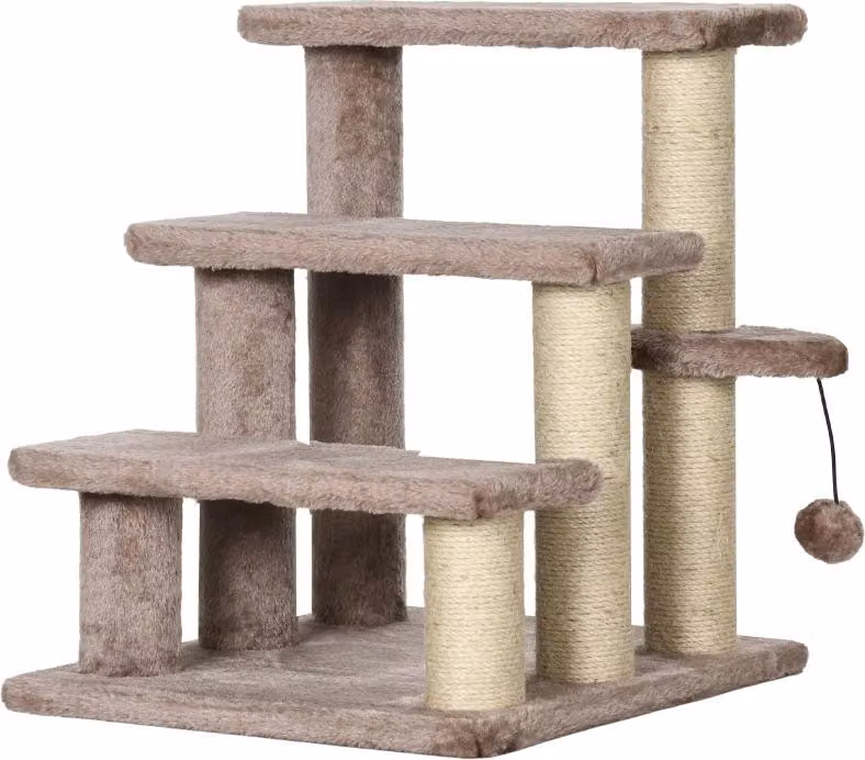 Fortuna Lai Tiragraffi, scala per animali domestici, 3 gradini, pallina da gioco, fino a 5 kg, 45x40x48 cm, marrone