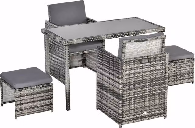 Set tavolo sedie polyrattan per esterni 4 posti con cuscini grigio ¨C zephmum ¨C 120x120x75