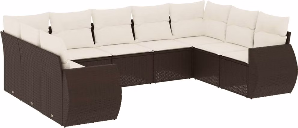 Set Divani da Giardino 9pz con Cuscini Marrone in Polyrattan