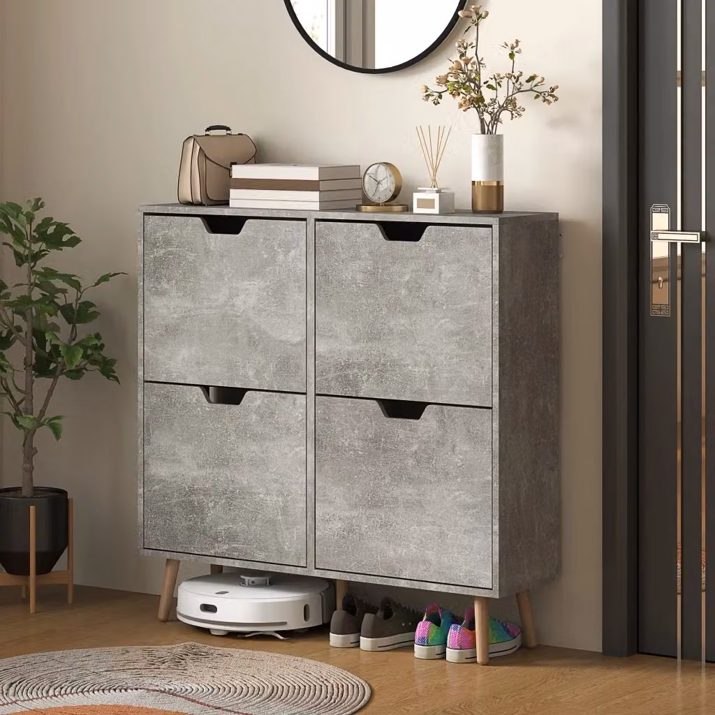 Mobile Scarpiera Giordanoshop in Legno Grigio con 4 Cassetti Ribaltabili per 16 Paia di Scarpe, L/P/H: 95 x 26 x 95 cm – 2