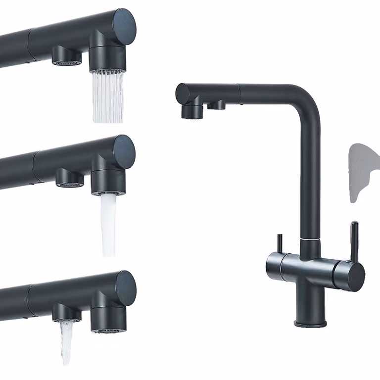 Miscelatore da cucina a due fori, selezionabile per acqua calda e fredda, design contemporaneo in ottone, nero opaco
